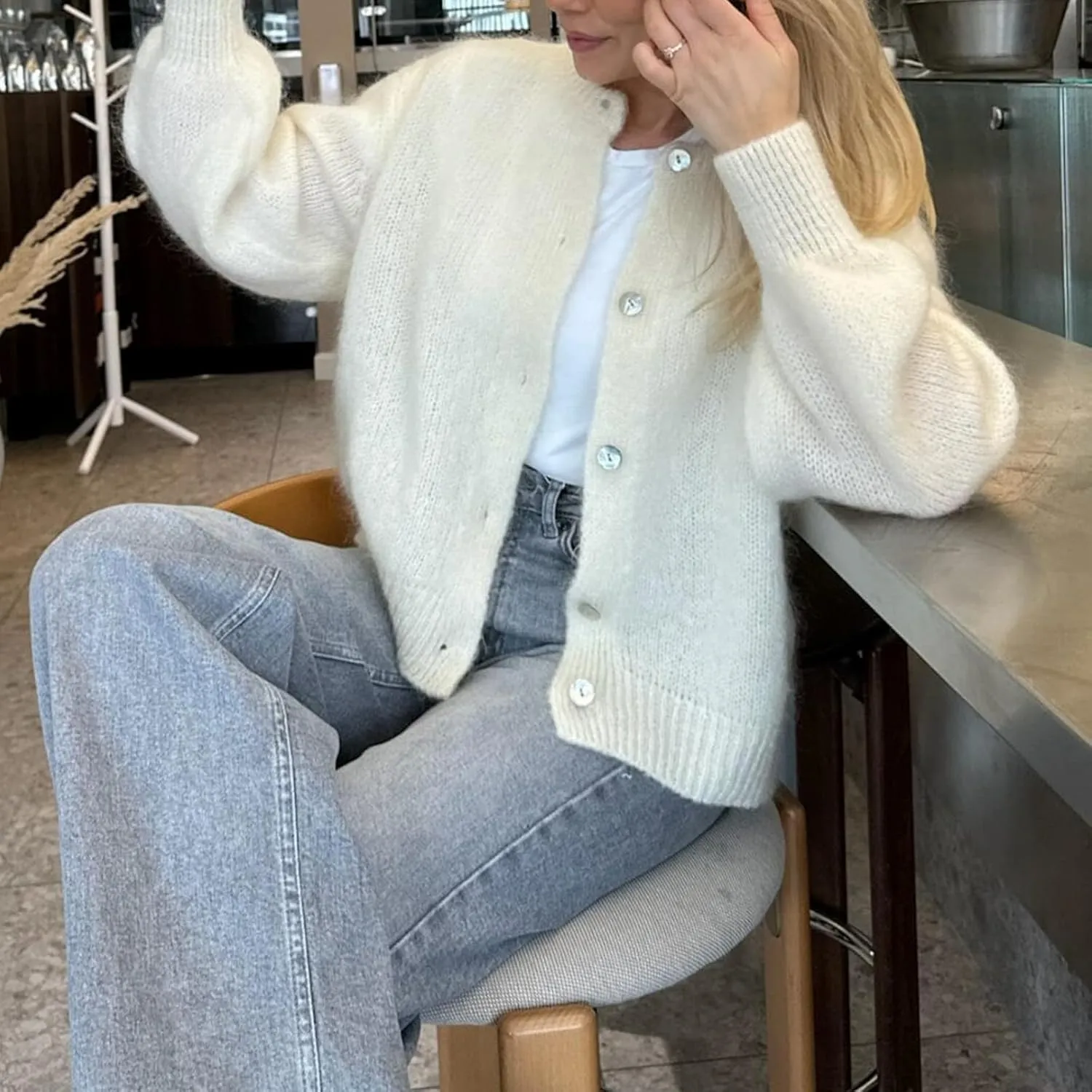 Women Long Sleeve Button Down Cardigan Y2k Knitted Lightweight Sweaters Casual Fall Cute Solid Knitwear Top