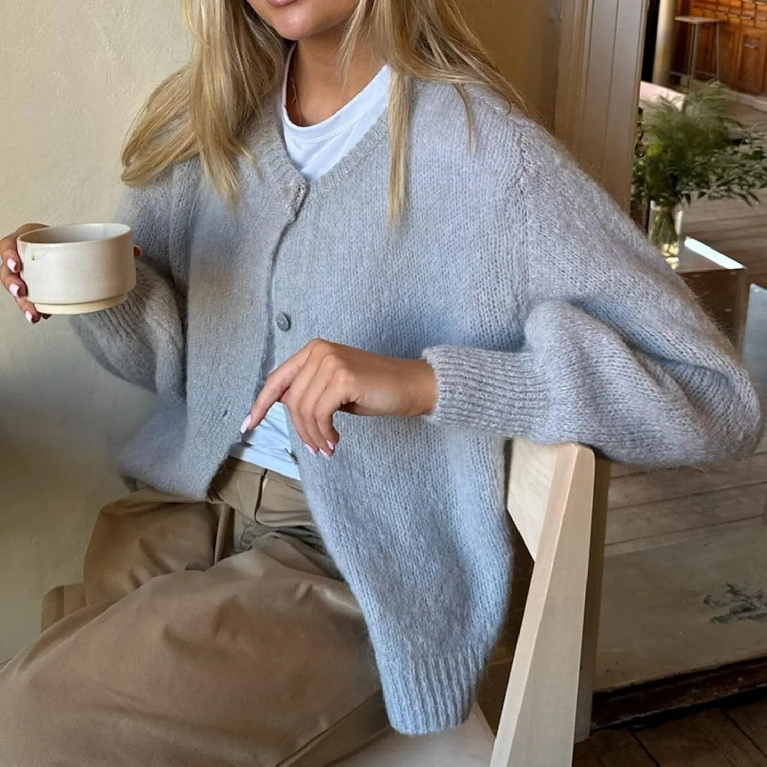 Women Long Sleeve Button Down Cardigan Y2k Knitted Lightweight Sweaters Casual Fall Cute Solid Knitwear Top