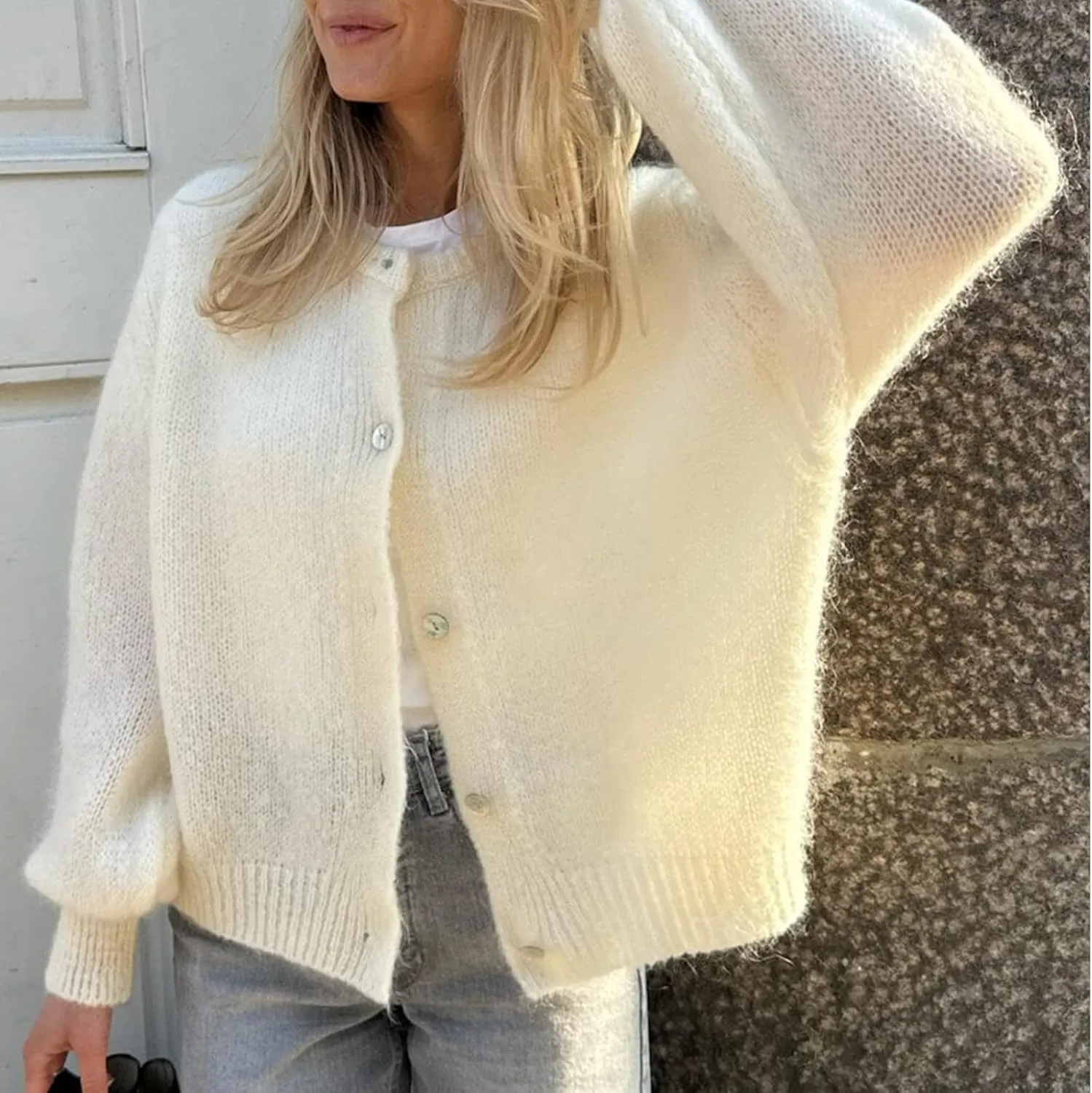 Women Long Sleeve Button Down Cardigan Y2k Knitted Lightweight Sweaters Casual Fall Cute Solid Knitwear Top