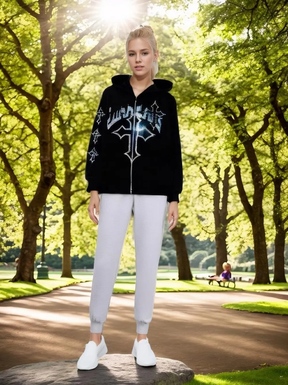 Women Rhinestone Graphic Hoodies Y2k Full Zip Up Jacket Men Gothic Oversized Aesthetic Hoodie Clothes Casual Sweatshirt
