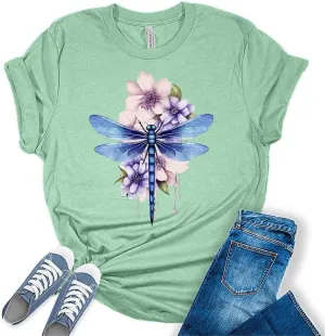Women Vintage Boho Shirt Tree of Life Flower Tops Watercolor Graphic Tees Casual Short Sleeve Summer T Shirts