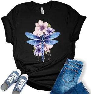 Women Vintage Boho Shirt Tree of Life Flower Tops Watercolor Graphic Tees Casual Short Sleeve Summer T Shirts
