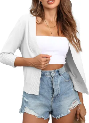 Women's 3/4 Sleeve Open Front Cropped Cardigan Sweaters Bolero Shrugs for Women S-XL