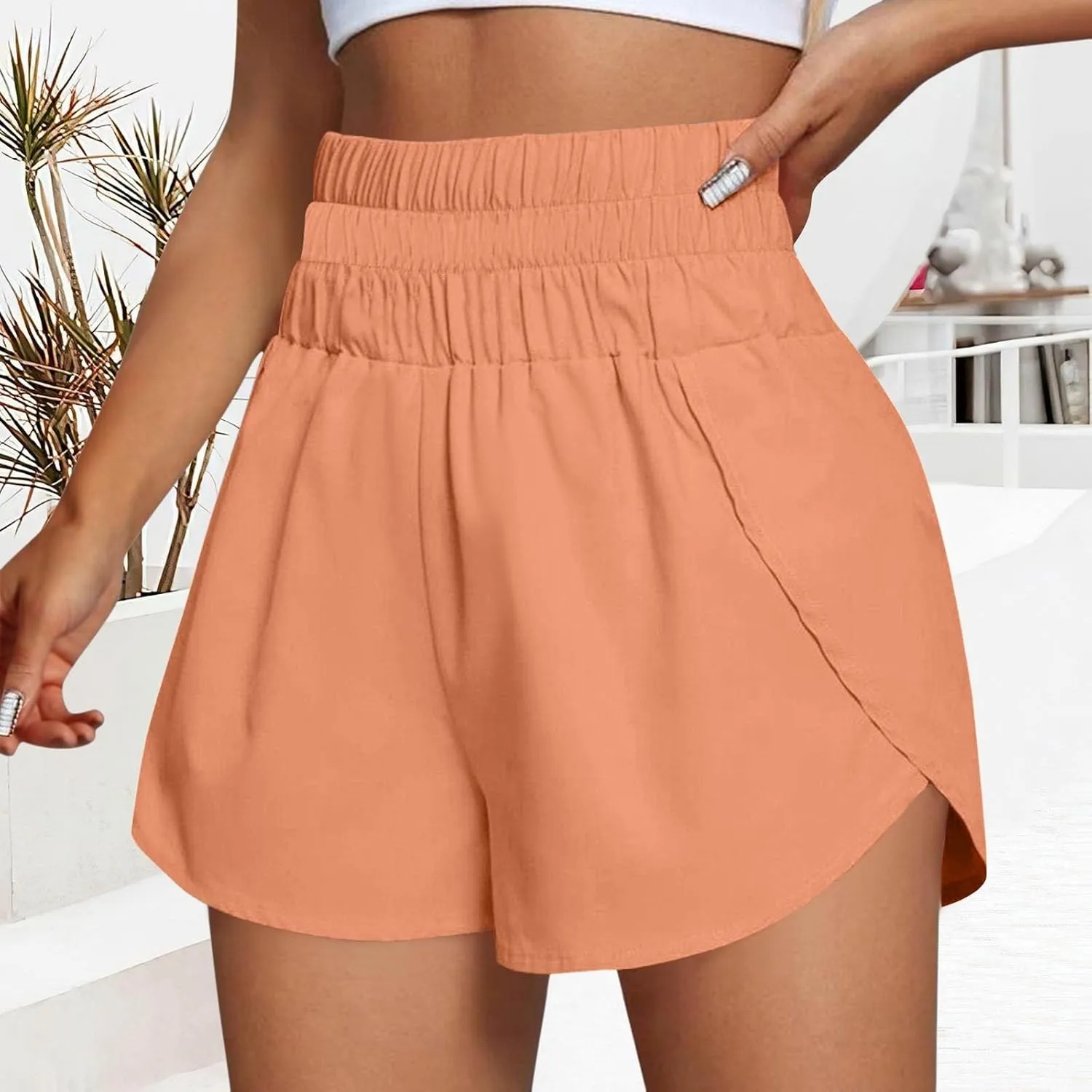 Womens Athletic Shorts High Waisted Running Shorts Gym Elastic Workout Shorts Casual Comfy Sport Shorts 2025