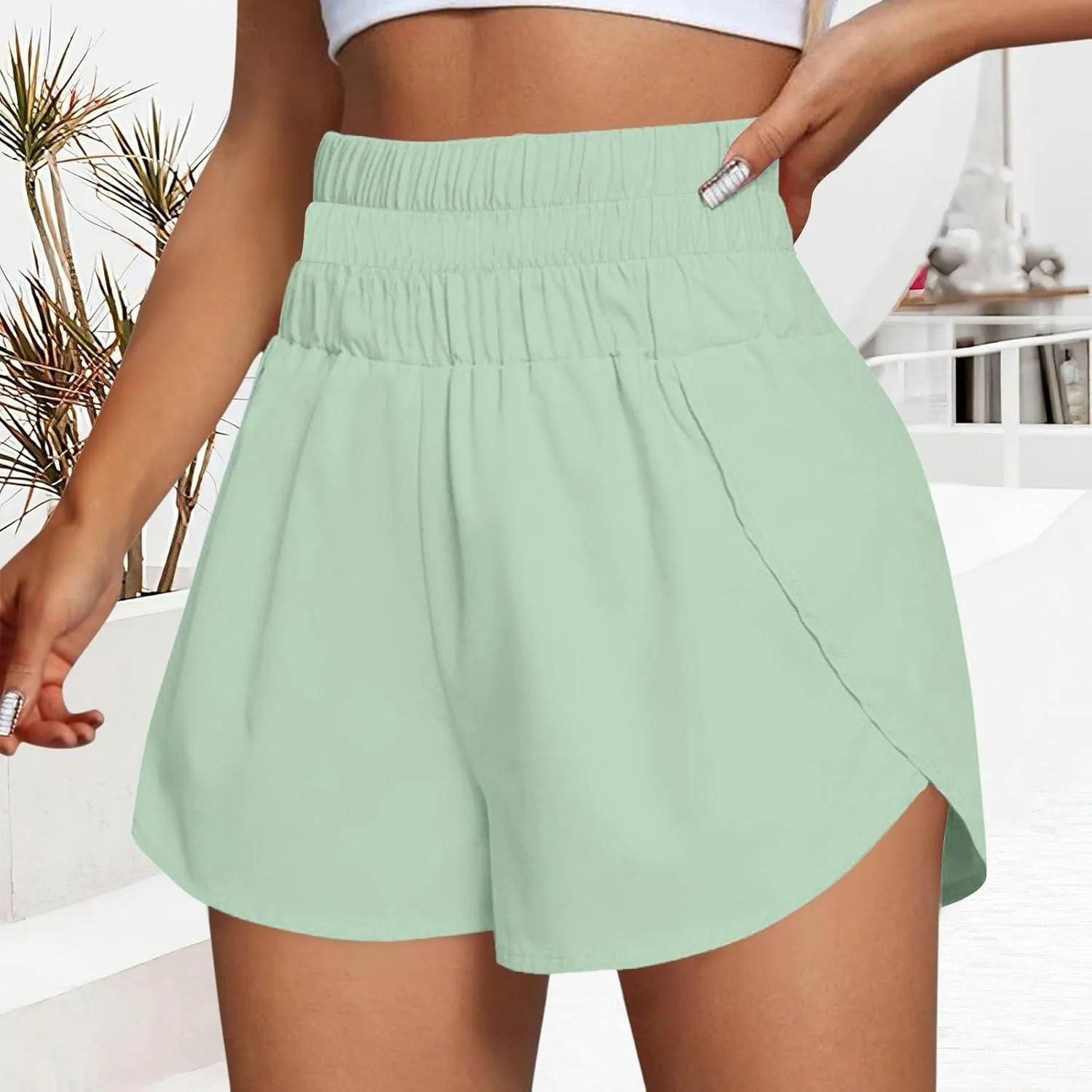 Womens Athletic Shorts High Waisted Running Shorts Gym Elastic Workout Shorts Casual Comfy Sport Shorts 2025