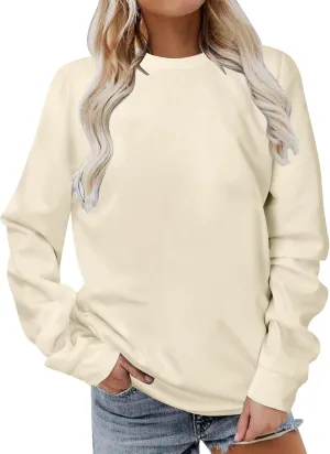Women's Basic Sweatshirt,Casual Round Neck Solid Shirt Fashion Oversized Hoodie Elastic Hem Relaxed Fit Tops Pullover