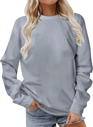 Women's Basic Sweatshirt,Casual Round Neck Solid Shirt Fashion Oversized Hoodie Elastic Hem Relaxed Fit Tops Pullover