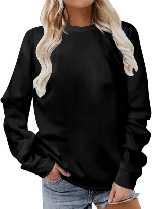Women's Basic Sweatshirt,Casual Round Neck Solid Shirt Fashion Oversized Hoodie Elastic Hem Relaxed Fit Tops Pullover