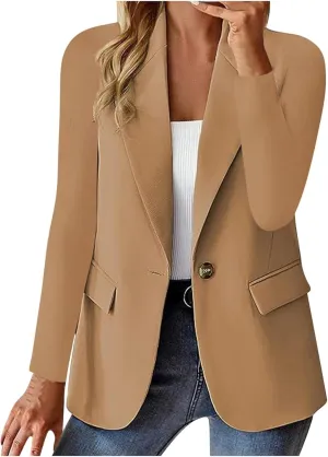 Women's Blazers Business Casual Long Sleeve Button Down Blazer Open Front Lapel Work Office Suits Jacket with Pockets