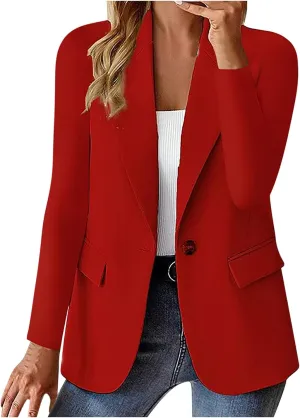 Women's Blazers Business Casual Long Sleeve Button Down Blazer Open Front Lapel Work Office Suits Jacket with Pockets