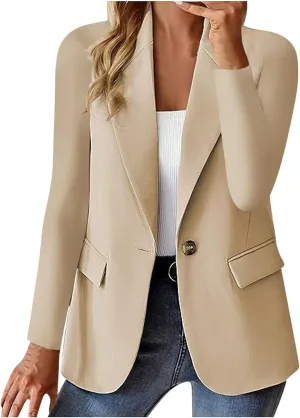 Women's Blazers Business Casual Long Sleeve Button Down Blazer Open Front Lapel Work Office Suits Jacket with Pockets