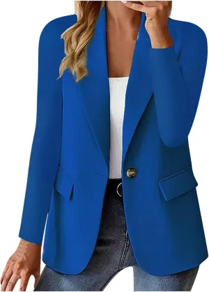 Women's Blazers Business Casual Long Sleeve Button Down Blazer Open Front Lapel Work Office Suits Jacket with Pockets