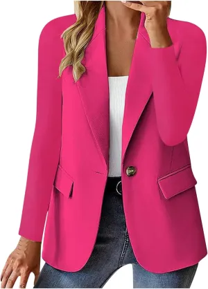 Women's Blazers Business Casual Long Sleeve Button Down Blazer Open Front Lapel Work Office Suits Jacket with Pockets