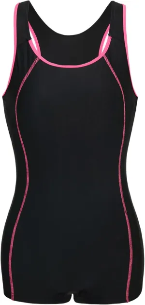 Womens Boyleg One Piece Athletic Swimsuits with Shorts Sport Modest Bathing Suit Racerback Swimwear Teens Girl