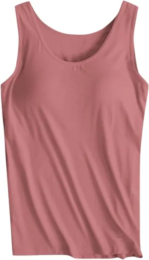 Womens Built in Bra Tank Tops Summer 2025 Sleeveless Crew Neck Basic Cami Shirt Racerback Yoga Athletic Blouses