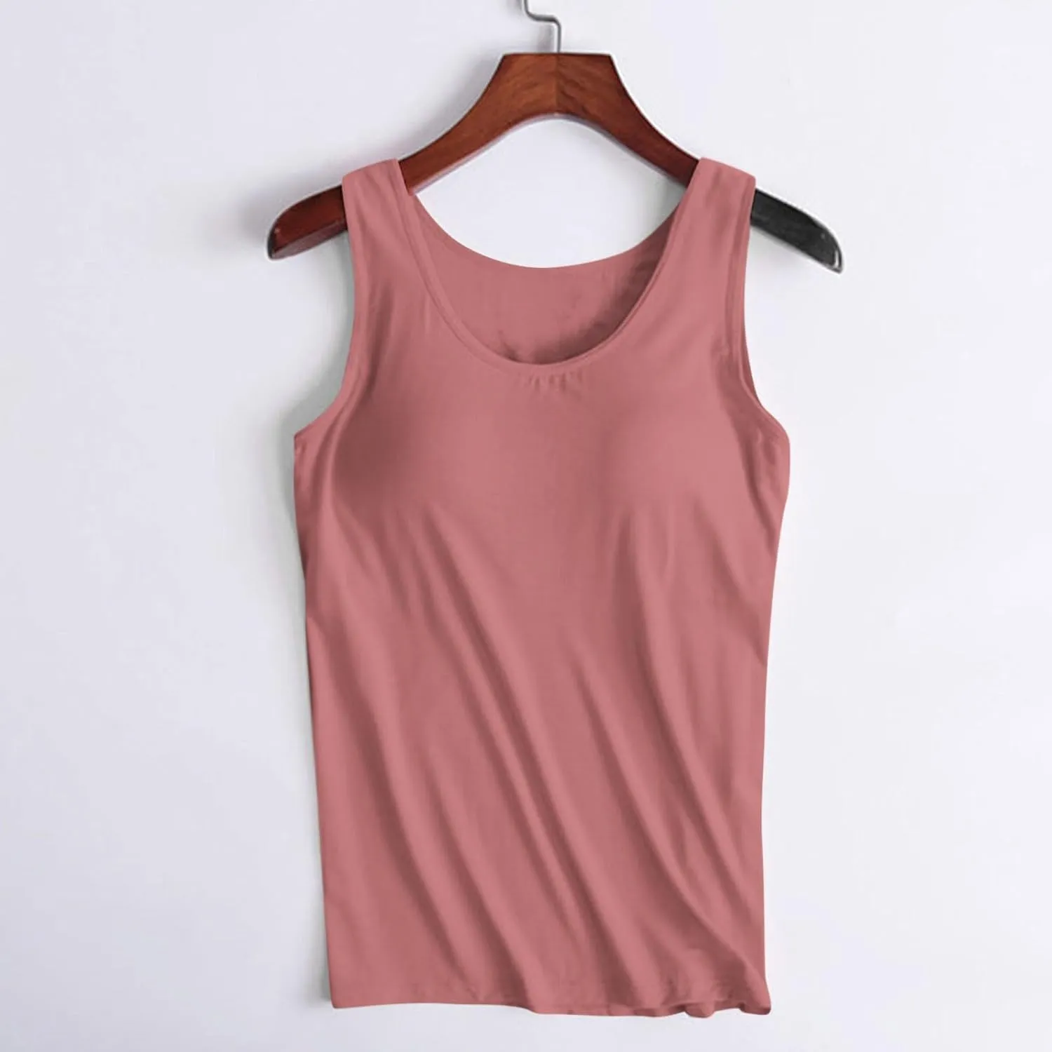 Womens Built in Bra Tank Tops Summer 2025 Sleeveless Crew Neck Basic Cami Shirt Racerback Yoga Athletic Blouses