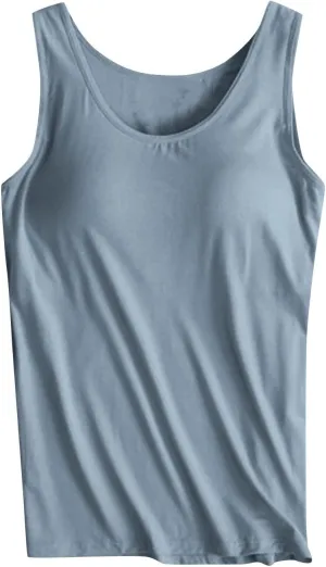 Womens Built in Bra Tank Tops Summer 2025 Sleeveless Crew Neck Basic Cami Shirt Racerback Yoga Athletic Blouses