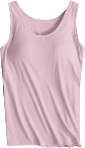 Womens Built in Bra Tank Tops Summer 2025 Sleeveless Crew Neck Basic Cami Shirt Racerback Yoga Athletic Blouses