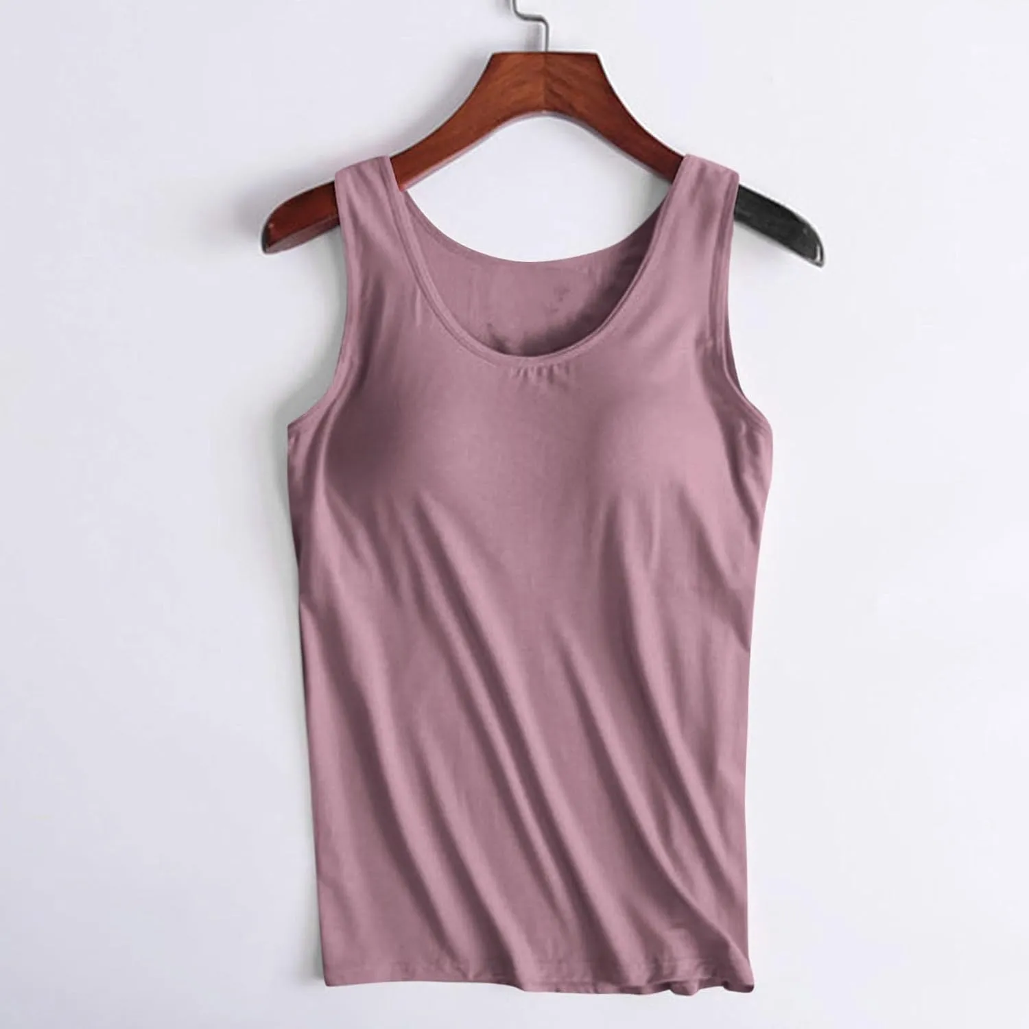 Womens Built in Bra Tank Tops Summer 2025 Sleeveless Crew Neck Basic Cami Shirt Racerback Yoga Athletic Blouses