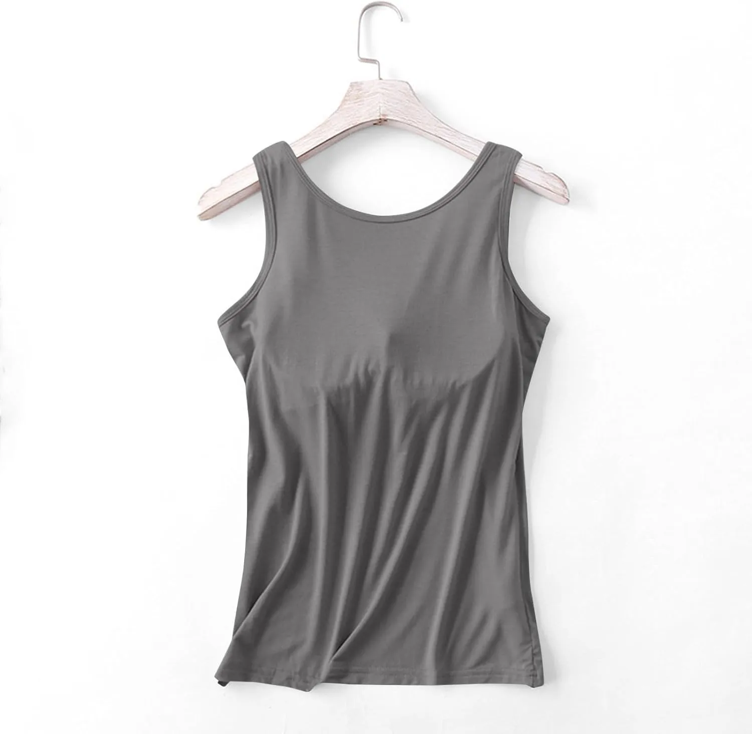 Womens Built in Bra Tank Tops Summer 2025 Sleeveless Crew Neck Basic Cami Shirt Racerback Yoga Athletic Blouses
