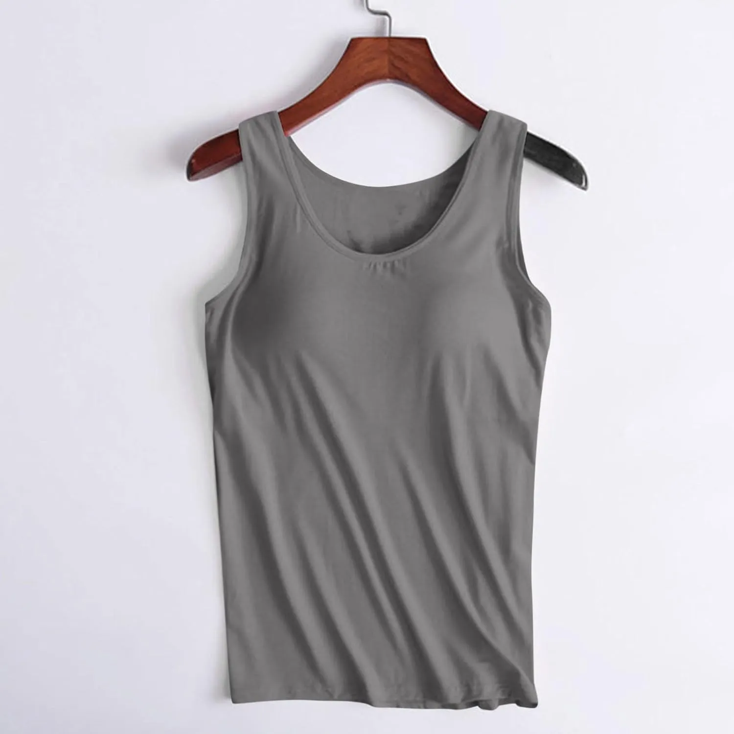 Womens Built in Bra Tank Tops Summer 2025 Sleeveless Crew Neck Basic Cami Shirt Racerback Yoga Athletic Blouses
