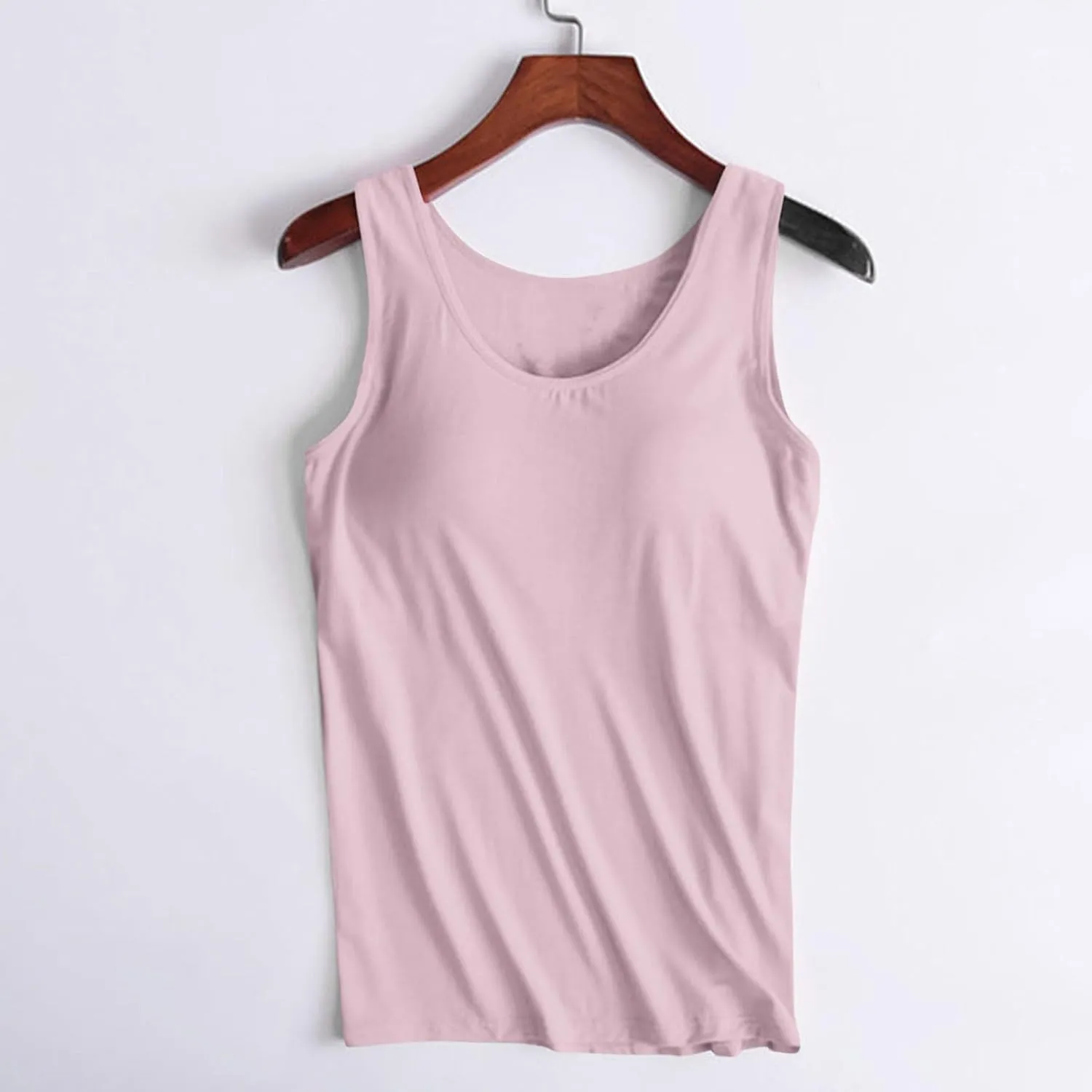 Womens Built in Bra Tank Tops Summer 2025 Sleeveless Crew Neck Basic Cami Shirt Racerback Yoga Athletic Blouses
