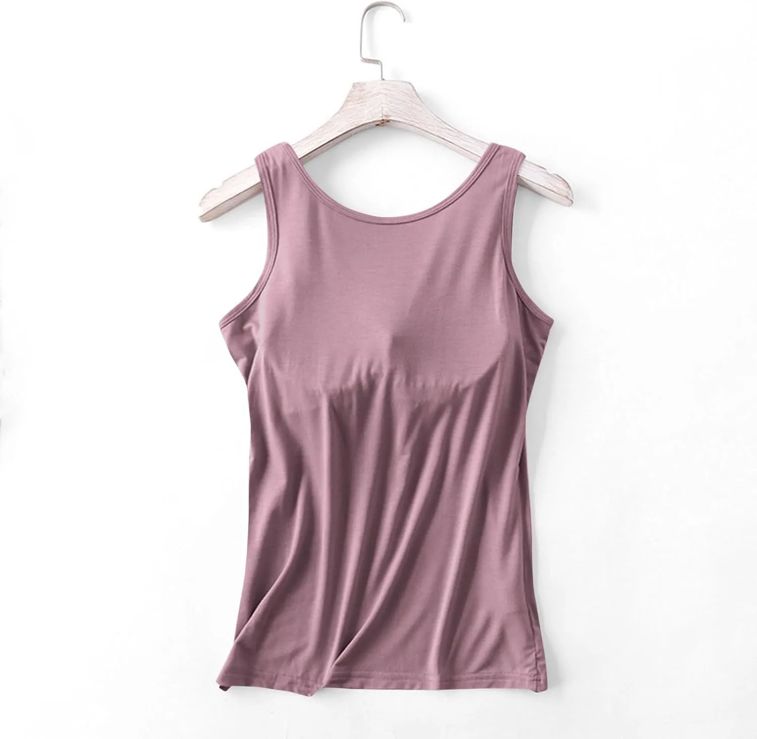 Womens Built in Bra Tank Tops Summer 2025 Sleeveless Crew Neck Basic Cami Shirt Racerback Yoga Athletic Blouses