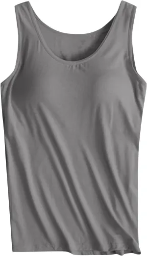 Womens Built in Bra Tank Tops Summer 2025 Sleeveless Crew Neck Basic Cami Shirt Racerback Yoga Athletic Blouses