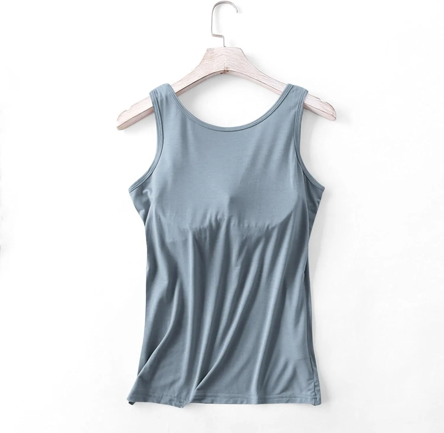 Womens Built in Bra Tank Tops Summer 2025 Sleeveless Crew Neck Basic Cami Shirt Racerback Yoga Athletic Blouses