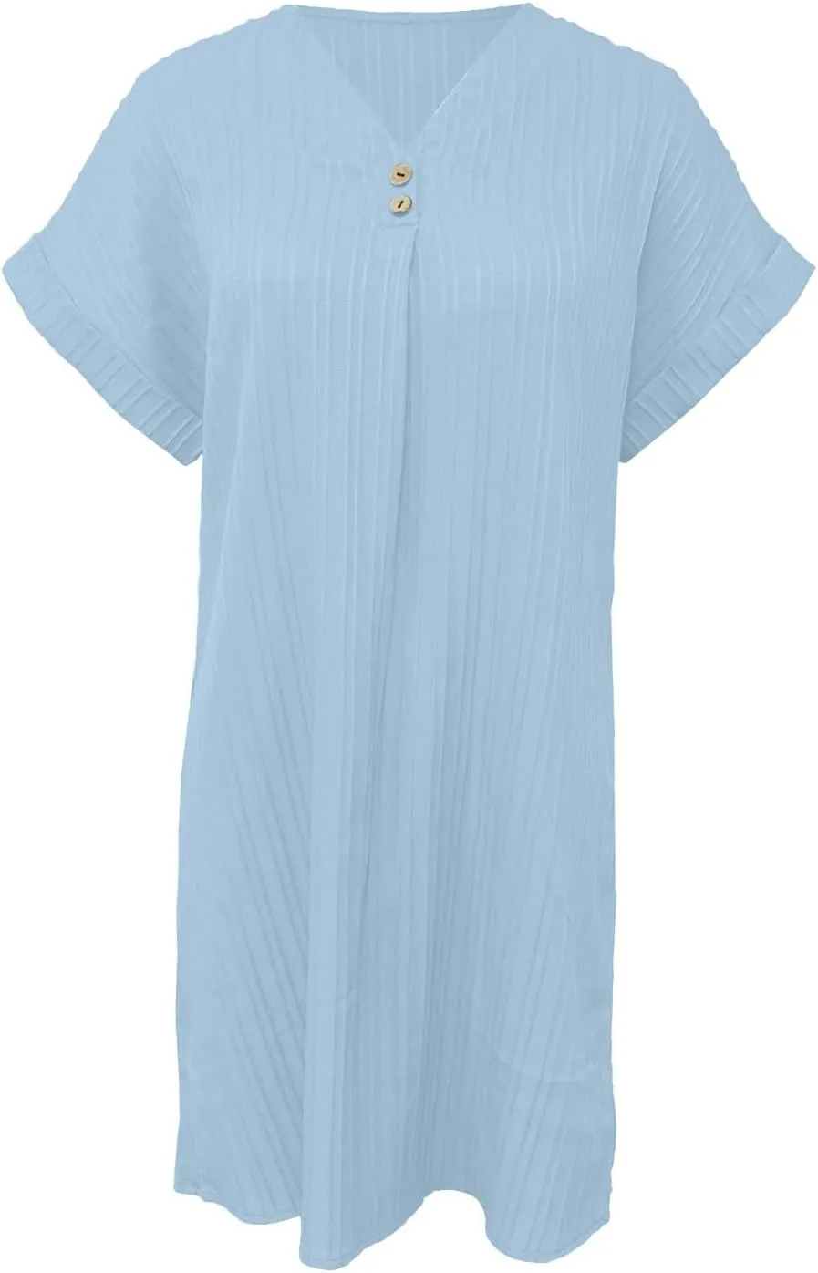 Womens Button Down Shirt Dress Summer Cotton Linen Dress V-Neck Mini Dress Casual Short Sleeve Loose Tunic Dresses