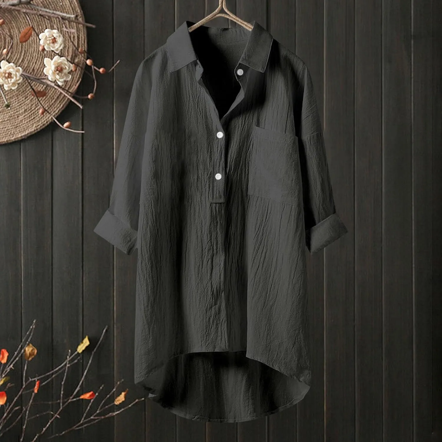 Womens Button Shirt Dresses Daily Casual High Low Irregular Hem Short/Half Sleeve Blouse Loose Summer Linen Tops 2025