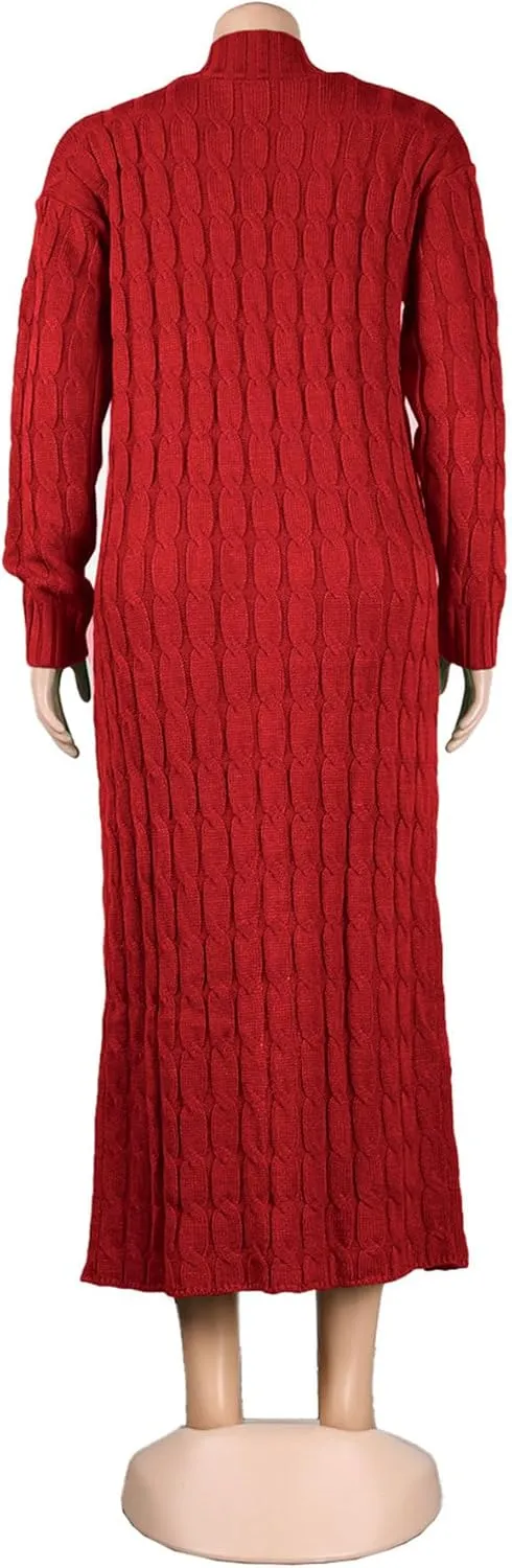 Women's Cable Knit Maxi Cardigan Long Cardigan Sweater Open Front Chunky Knitwear Coat with Pockets