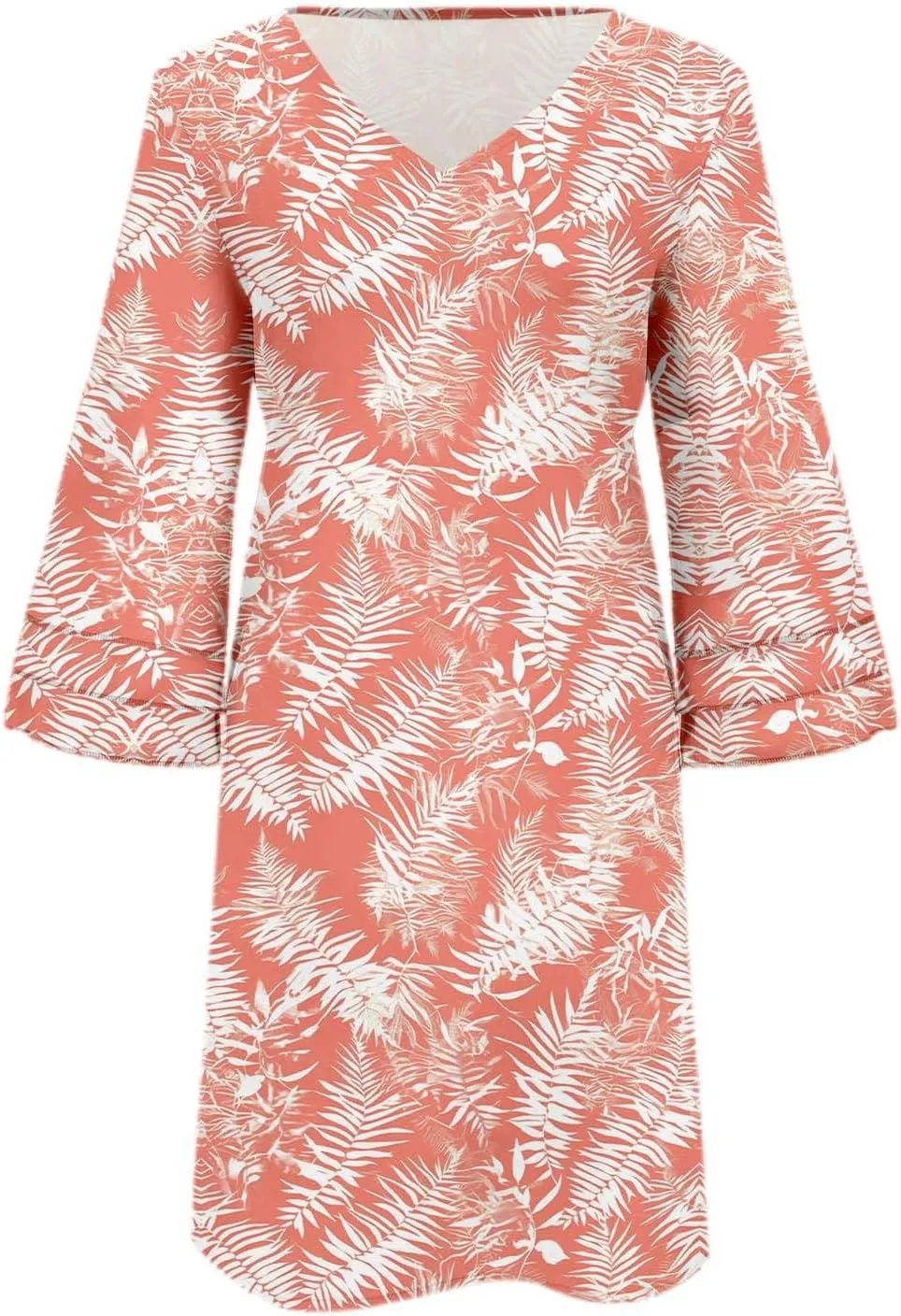 Women's Casual Boho Floral Print Dress Loose V Neck 3/4 Wave Bell Sleeve Flowy Mini Beach Summer Dresses for Women