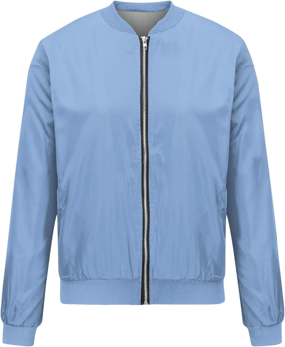 Women's Casual Floral Zip Up Bomber Jacket Spring Long Sleeve Coat Stand Collar Lightweight Short Outwear Tops