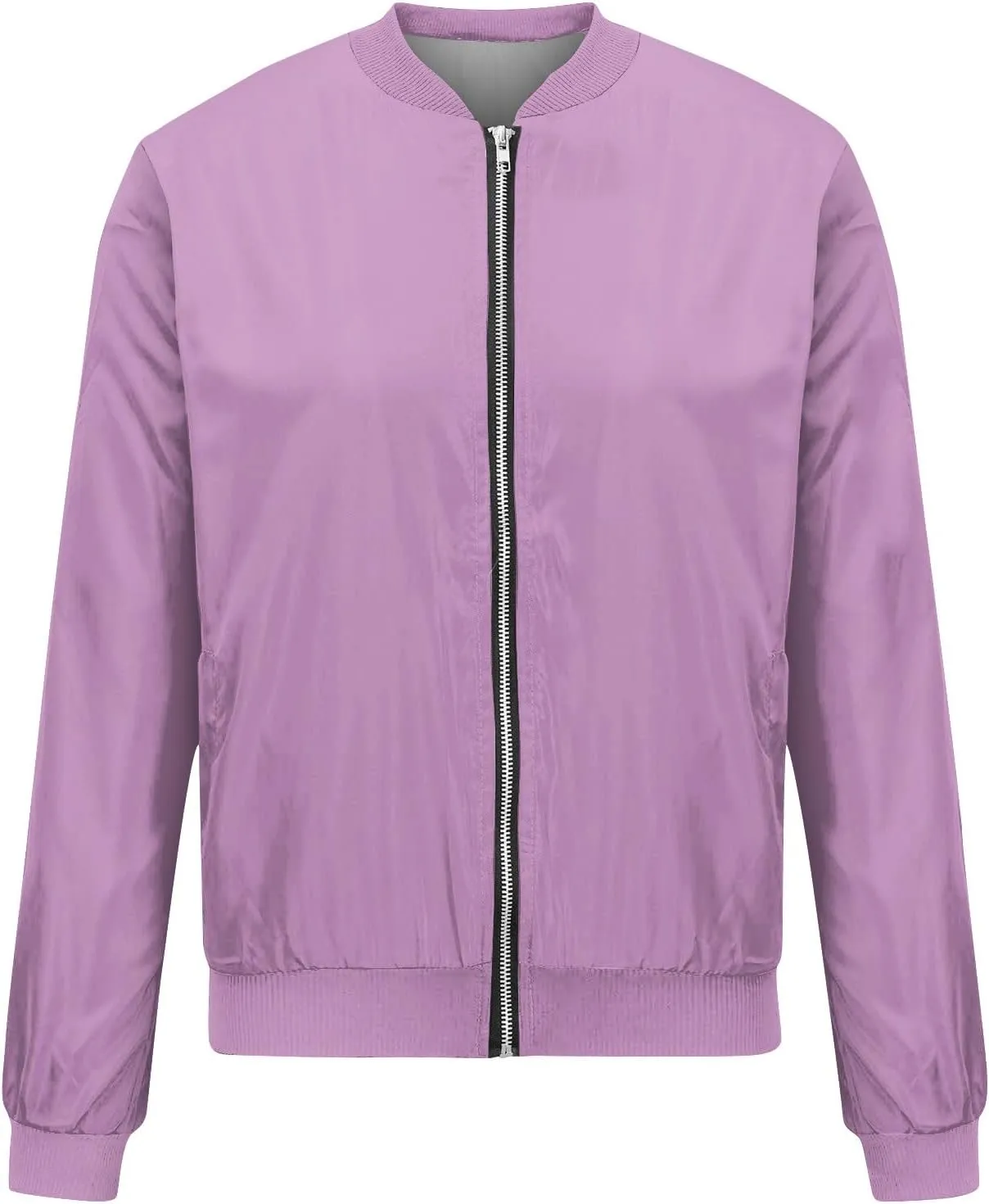 Women's Casual Floral Zip Up Bomber Jacket Spring Long Sleeve Coat Stand Collar Lightweight Short Outwear Tops