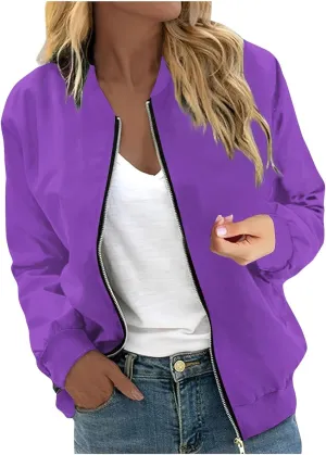 Women's Casual Floral Zip Up Bomber Jacket Spring Long Sleeve Coat Stand Collar Lightweight Short Outwear Tops