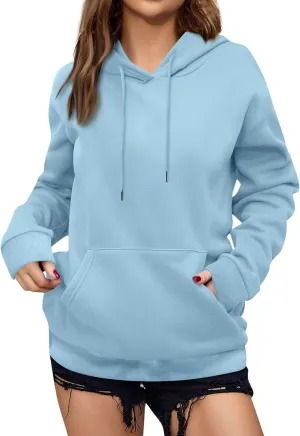 Women's Casual Hoodies Long Sleeve Lightweight Solid Pullover Tops Loose Fall Winter Sweatshirt with Pocket