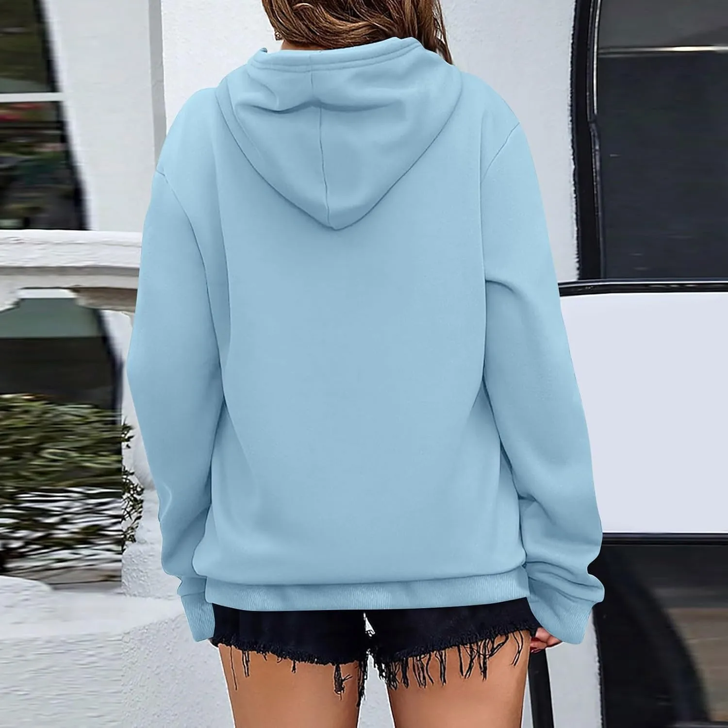 Women's Casual Hoodies Long Sleeve Lightweight Solid Pullover Tops Loose Fall Winter Sweatshirt with Pocket