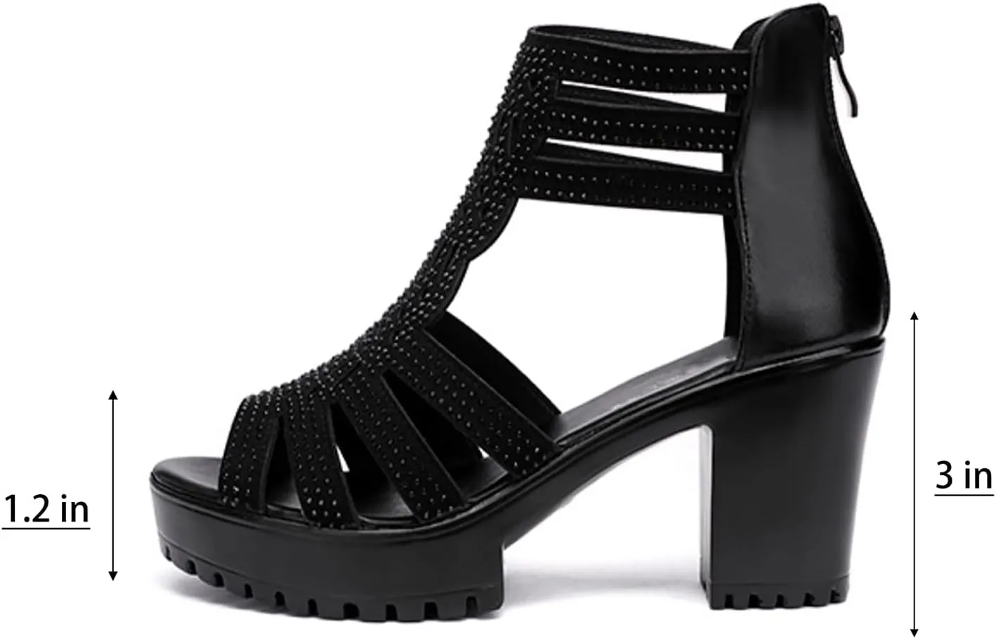 Womens Chunky High Heel Fish Mouth Gladiator Sandals Back Zipper Fashion Comfort Cutout Open Toe Non-Slip Rome High Heels Sandals for Beach Dressy Party Dress