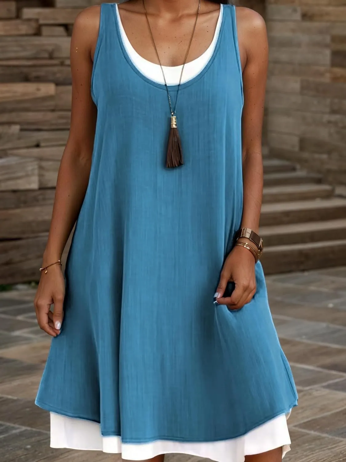 Women's Cotton Linen Midi Dress Casual Loose Sleeveless Shift Tank Dress Summer Beach Tshirt Sundresses