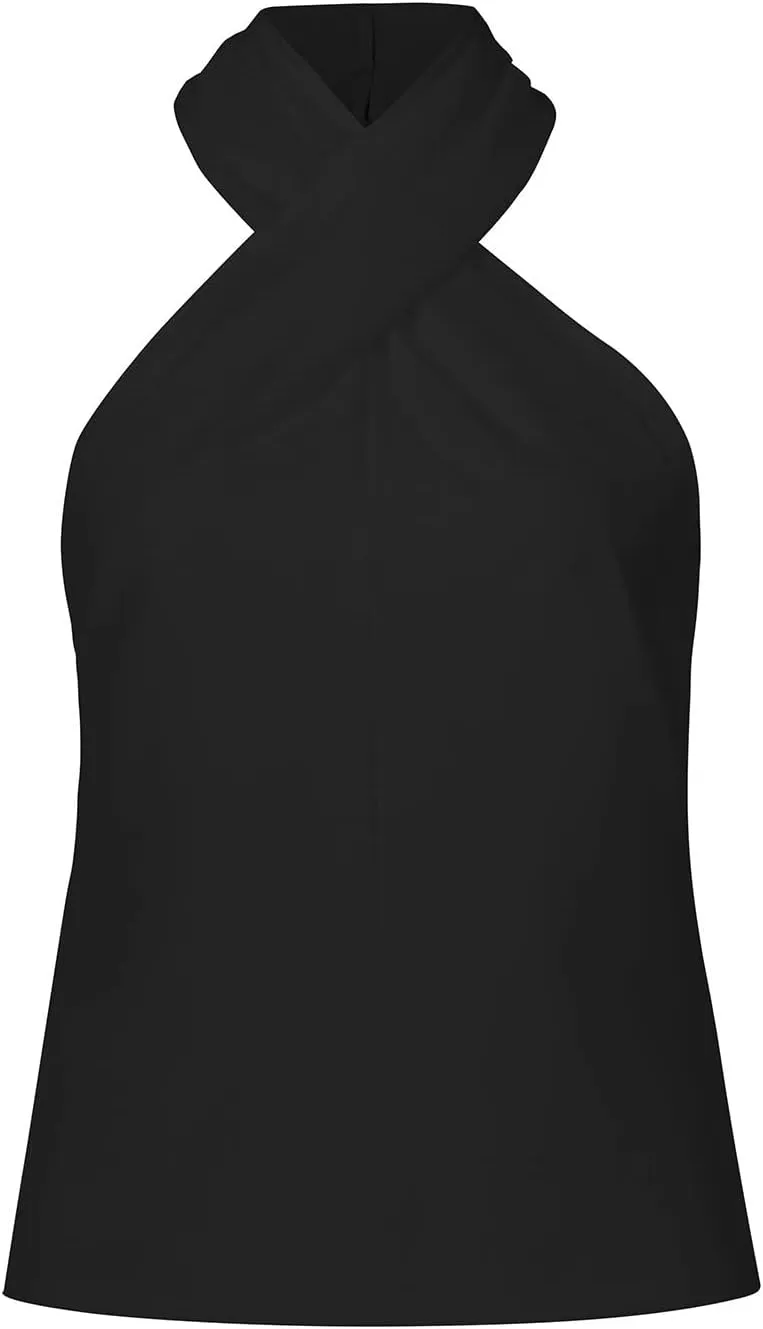 Womens Criss Cross Halter Tops Summer Sleeveless Sexy Casual Lightweight Tank Top Backless Trendy Cami Blouses