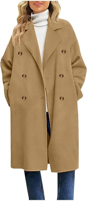 Womens Fall Long Blazer Jackets Wool Trench Coat Tweed Blazers Casual Long Jackets Fashion Cardigan Coat