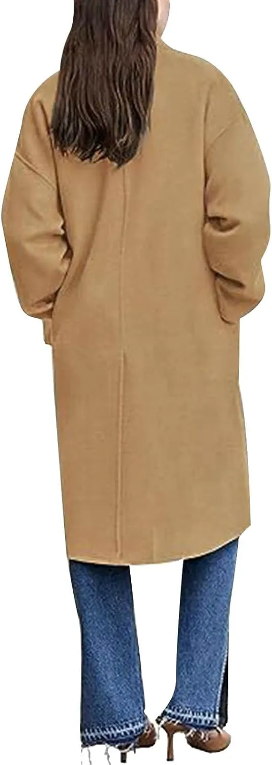 Womens Fall Long Blazer Jackets Wool Trench Coat Tweed Blazers Casual Long Jackets Fashion Cardigan Coat
