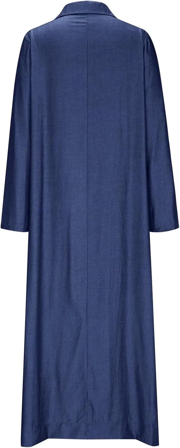 Women's Fashion Denim Dress New Shirt Collar Denim Button Long Skirt Outfit Plus Size Denim Dresses Summer Casual Shirt Dress