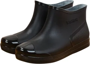 Women's Fashion Rain Boots Low Cut Short Tube Plastic Water Shoes with Non Slip Soles Warm Fleece Lined Removable Cotton Insole Rain Boots Shoe Covers for Men