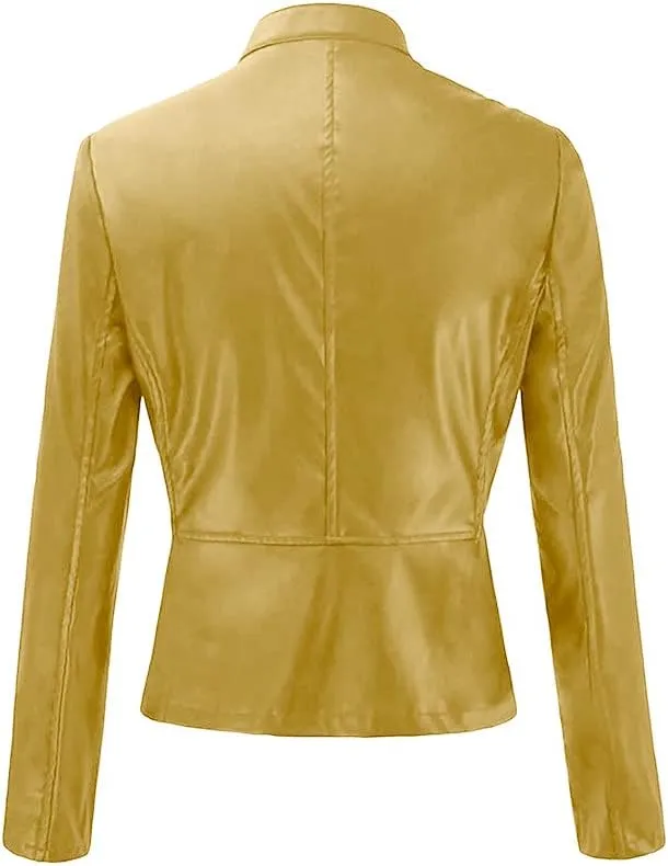 Womens Faux Leather Jacket 2024 Fashion Fall Clothes Zip Up Cropped Jackets Lightweight Motorcycle Biker Jackets