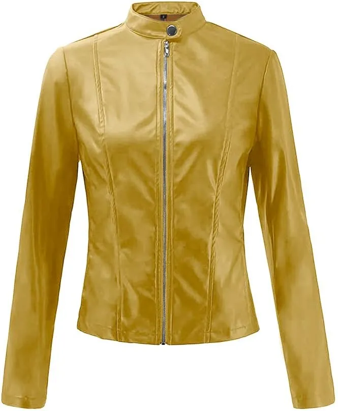 Womens Faux Leather Jacket 2024 Fashion Fall Clothes Zip Up Cropped Jackets Lightweight Motorcycle Biker Jackets