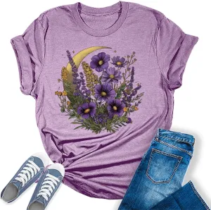 Womens Floral Shirts Trendy Wildflower Vintage Graphic Tees Casual Short Sleeve T Shirts Bella Summer Tops