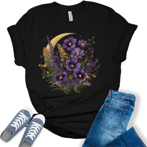 Womens Floral Shirts Trendy Wildflower Vintage Graphic Tees Casual Short Sleeve T Shirts Bella Summer Tops