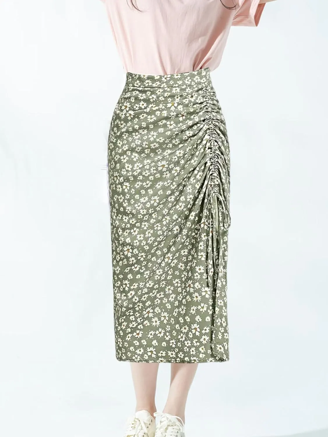 Women's Floral Skirt Pleated Sarong Chrysanthemum Midi Style